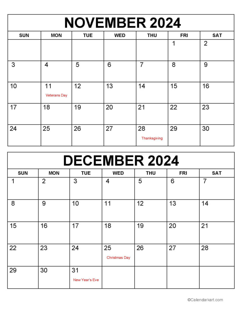 2024 November December Calendar Printable Printable Calendar 2025