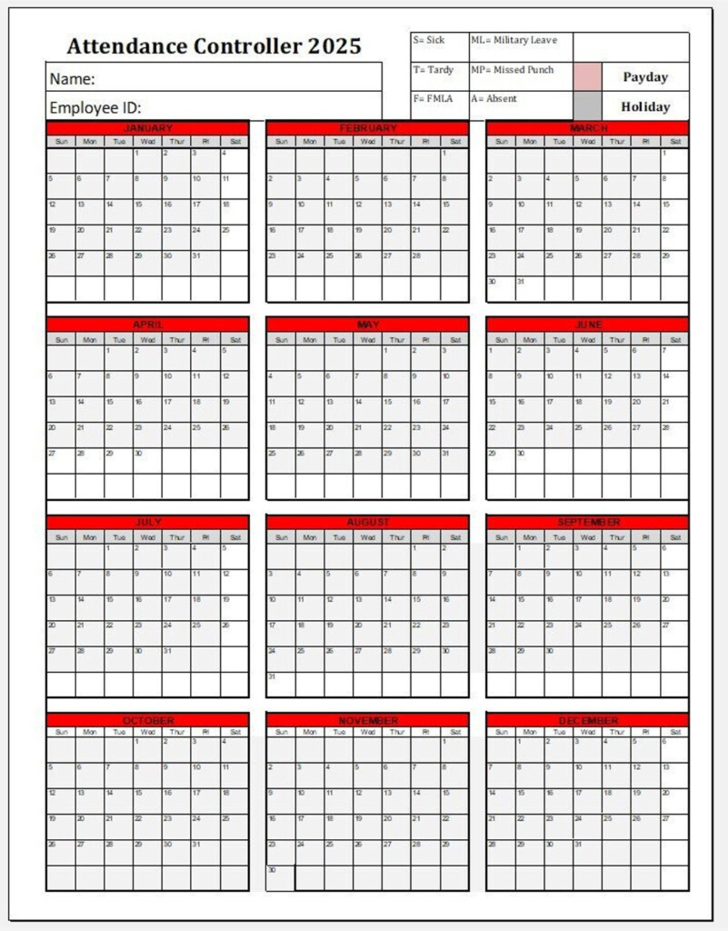 2025 Attendance Calendar Layla H Isles