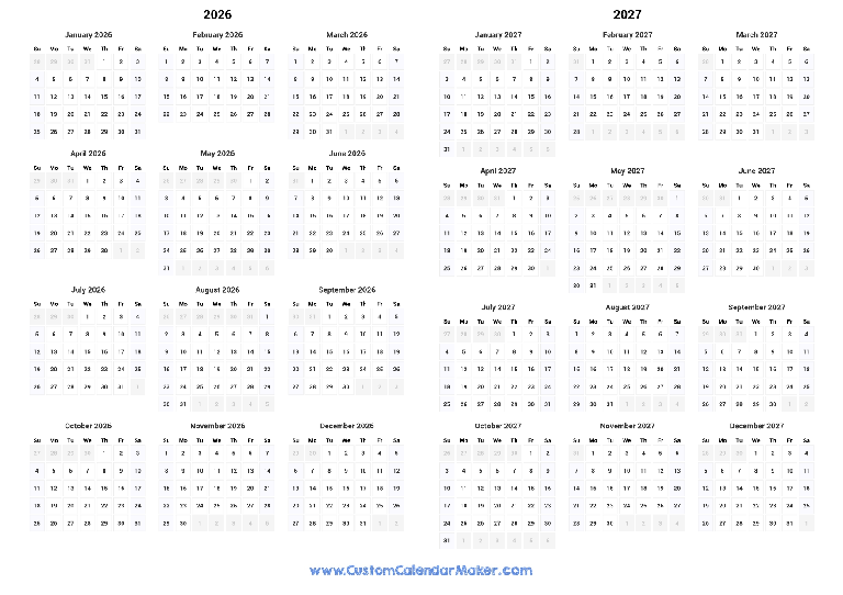 2026 And 2027 Two Year Calendar