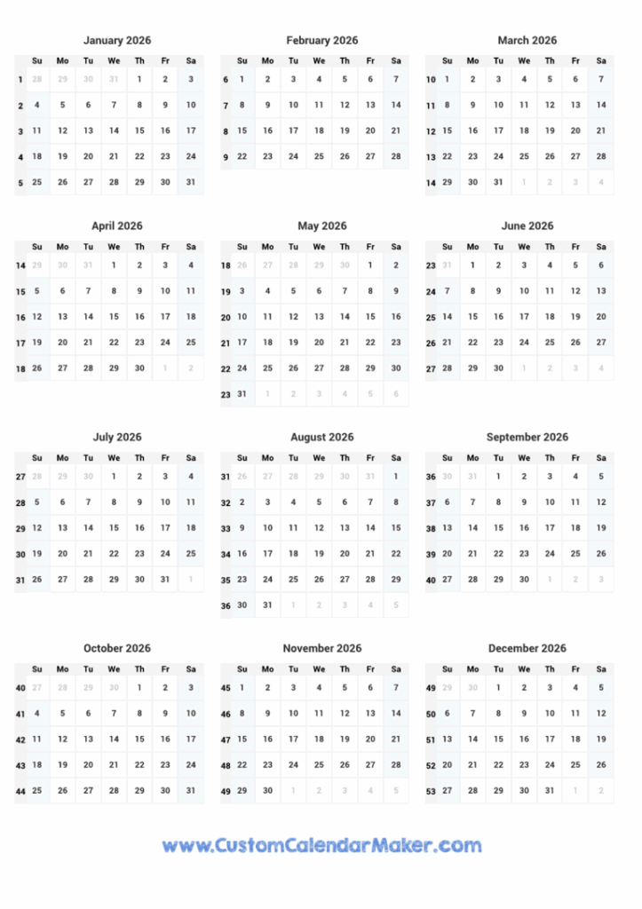2026 Calendar With Week Numbers And Holidays Helena N Lassen