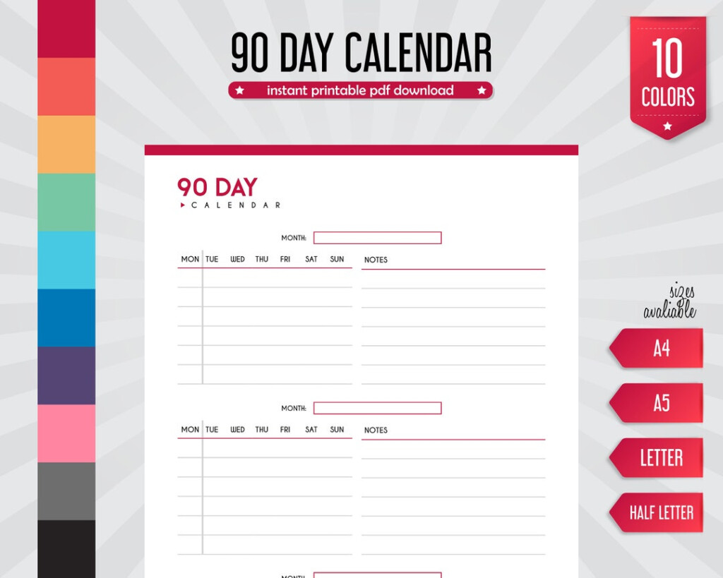 90 Day Calendar Printable Calendar 90 day Planner 90 day Schedule 
