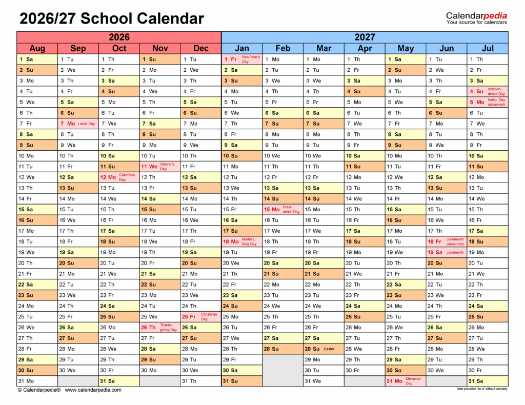 A Comprehensive Guide To The School Year Calendar 2026 2027 Thersa J 