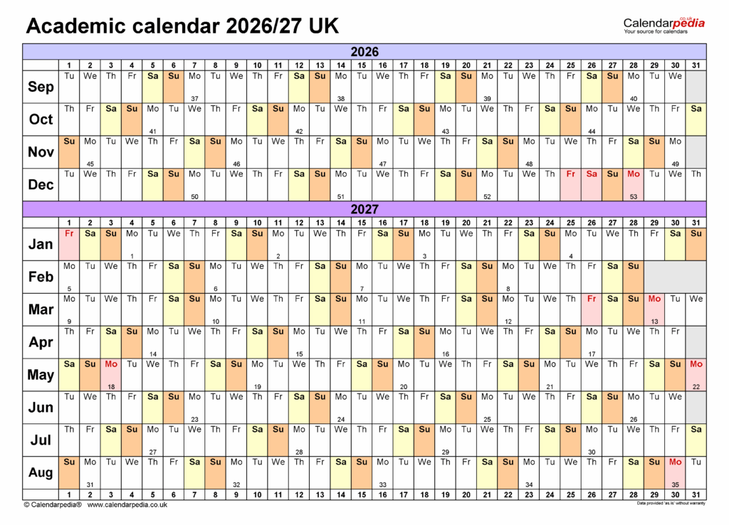 Academic Calendars 2026 27 UK Free Printable PDF Templates