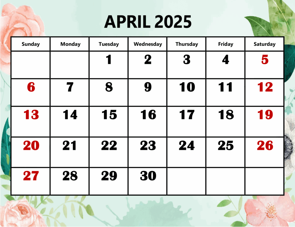 April 2025 Calendar Printable PDF Template With Holidays