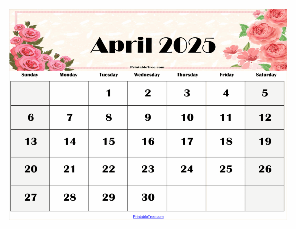 April 2025 Calendar Printable PDF Template With Holidays
