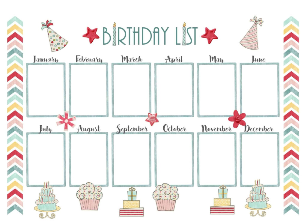 Birthday Calendar Printable Template Fill