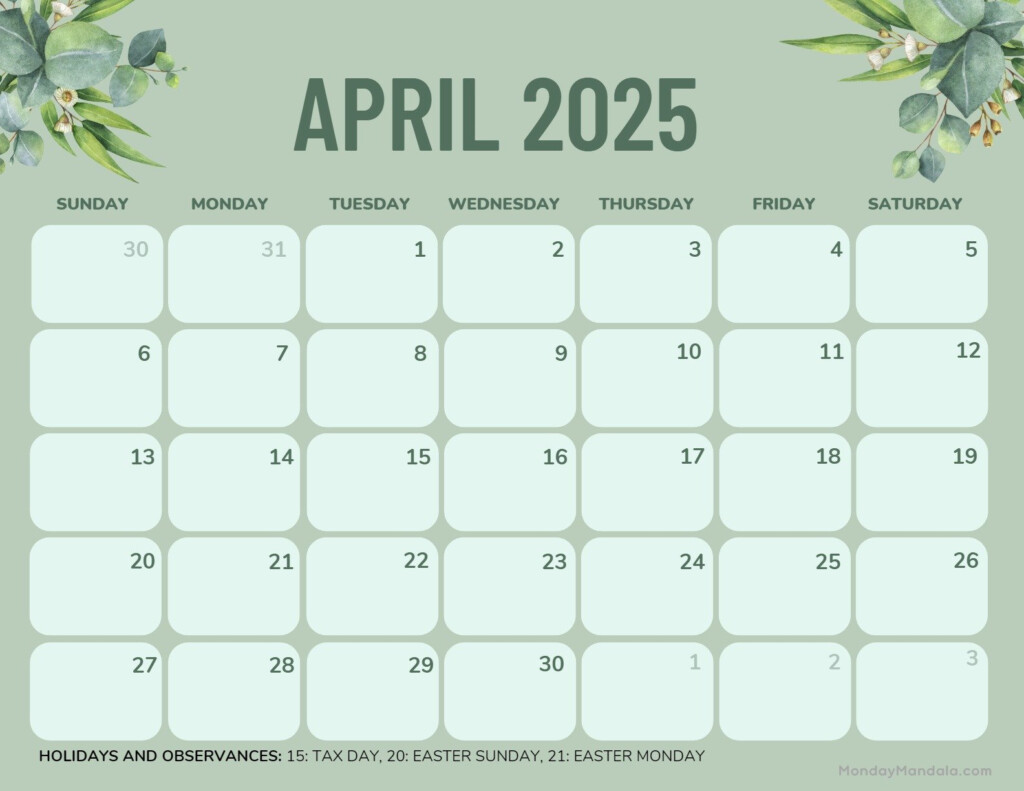 Calendar Printable 2025 April Darya Emelyne