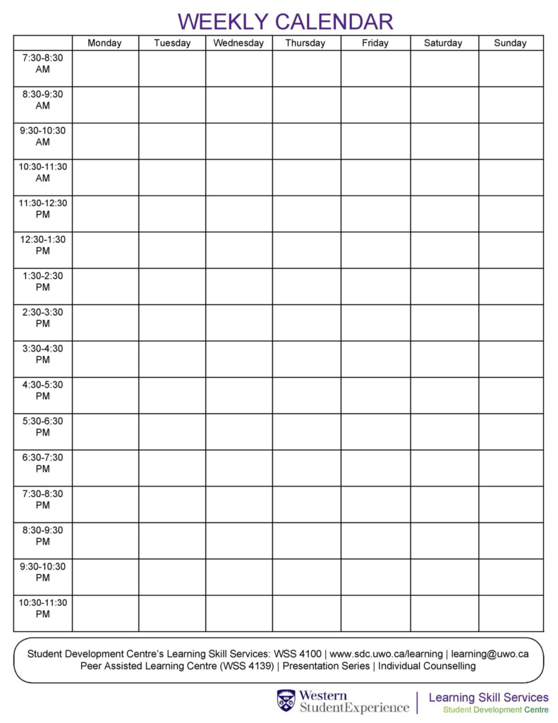 Daily Schedule By Hour Printable
