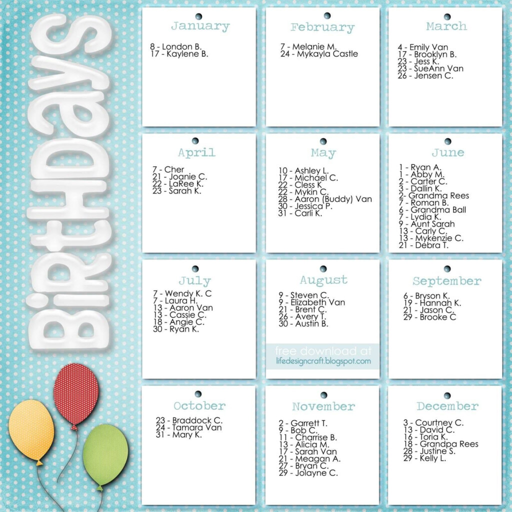 Family Birthdays Calendar Printable Calendars AT A GLANCE