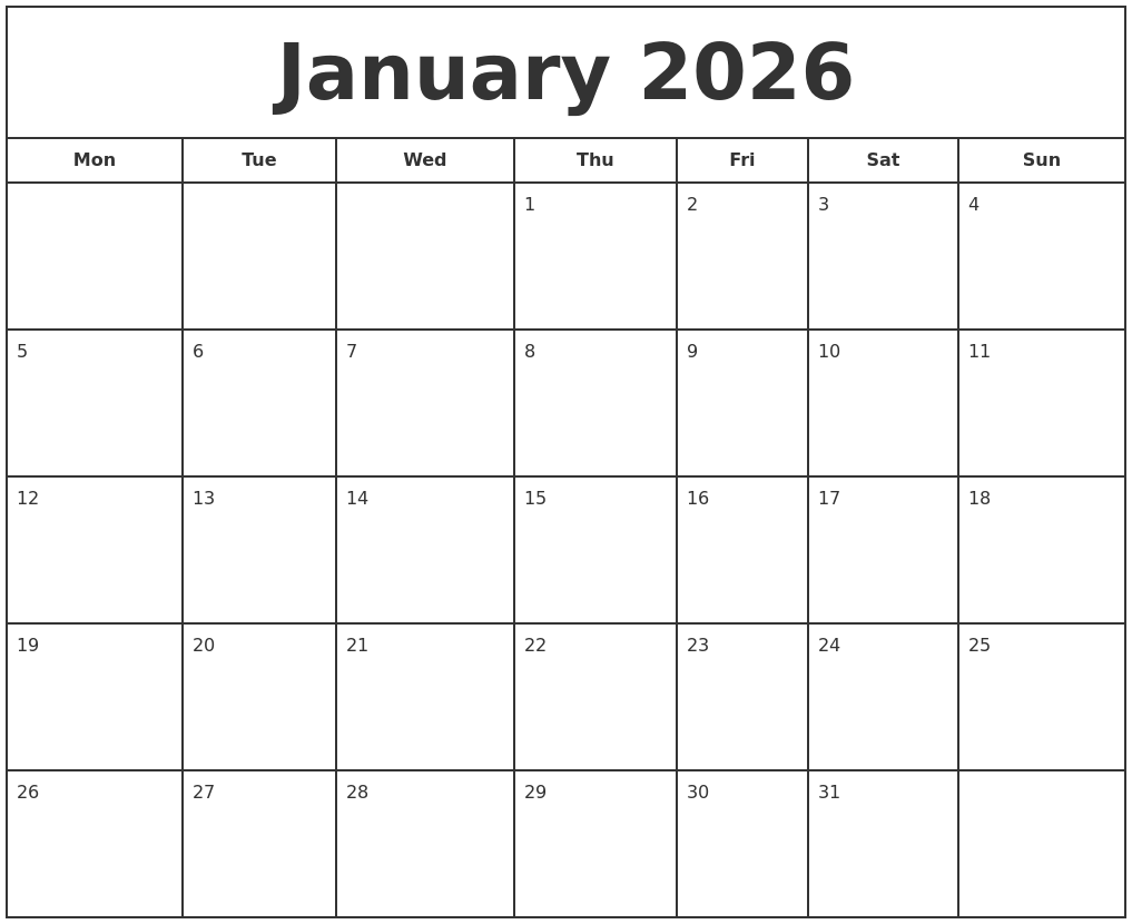 January 2026 Calendar Printable Free Khalil Emmett