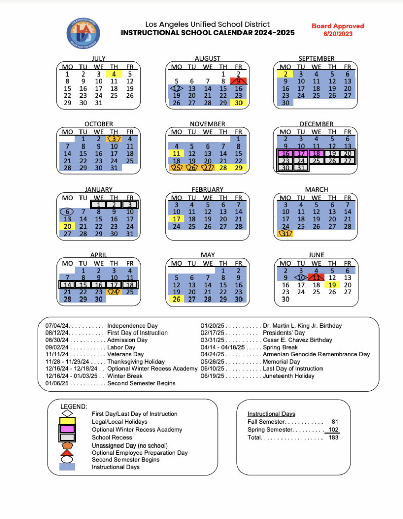 Lausd 2025 To 2025 Instructional Calendar Henry Blakeley