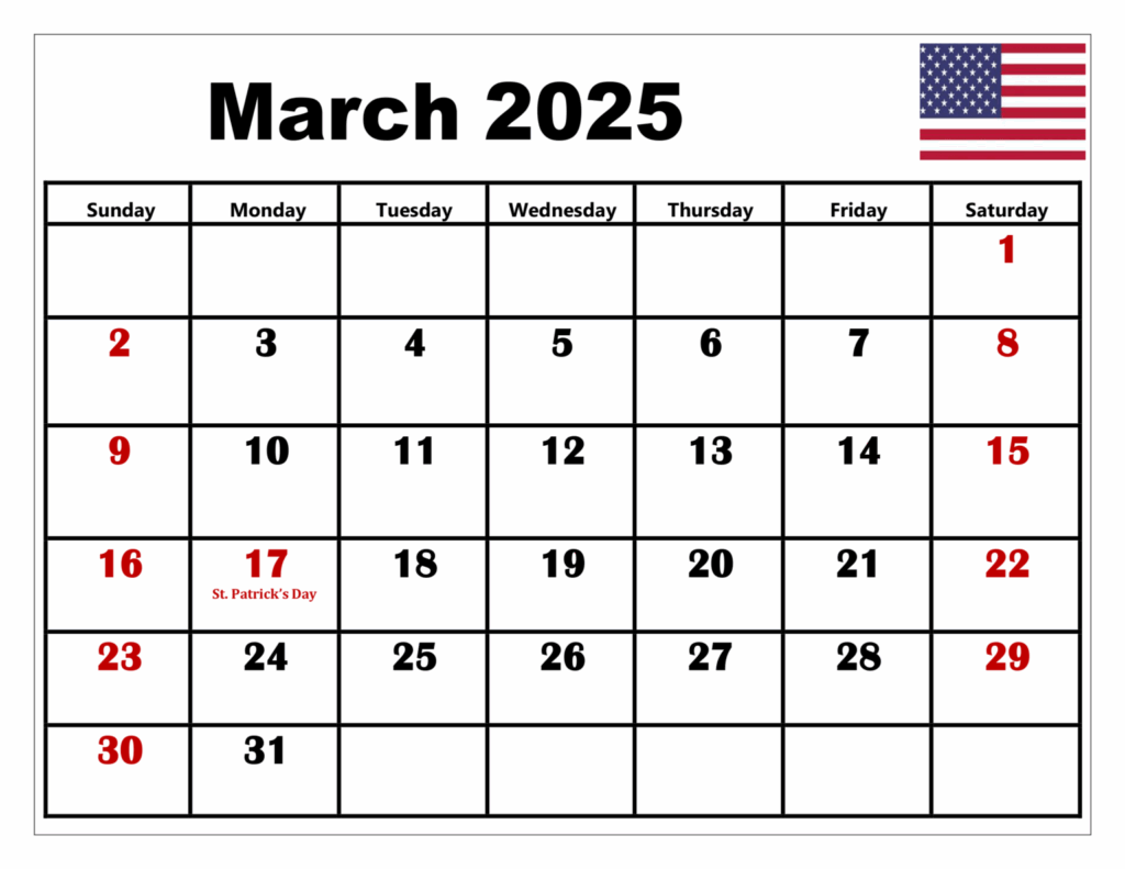 March 2025 Calendar Printable With Holidays 2025 Gabriel Everett