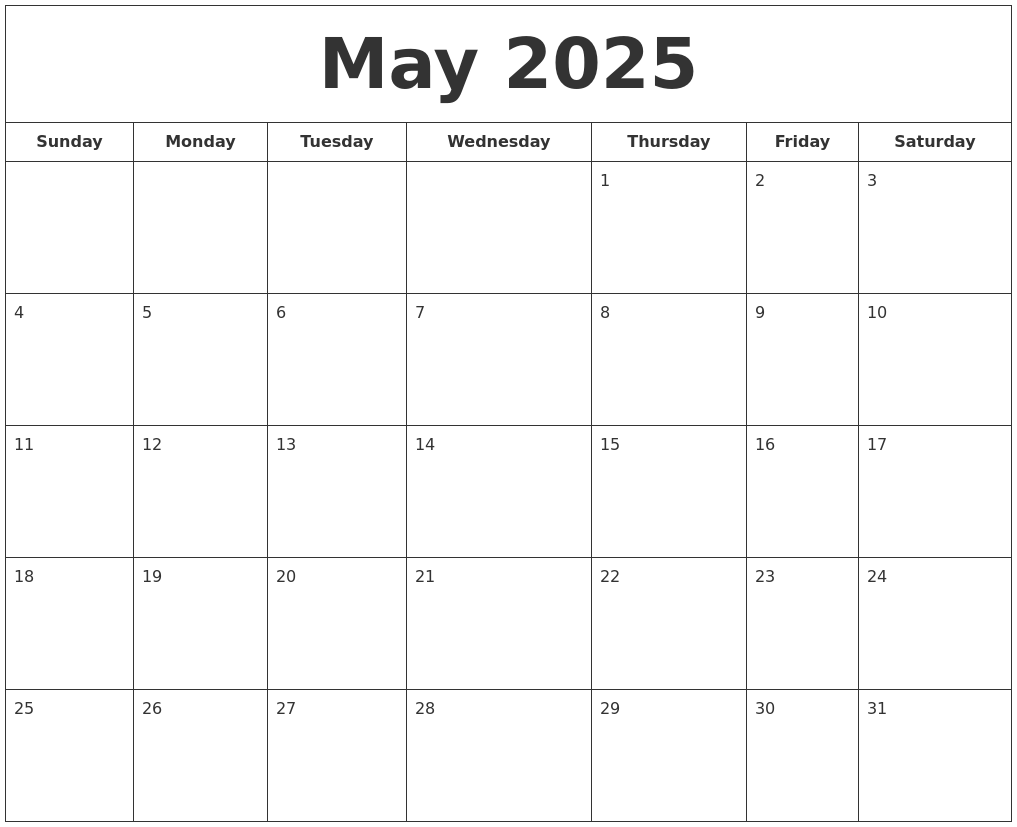 May 2025 Calendar Printable Vertical View Ashton SinclairMaclagan