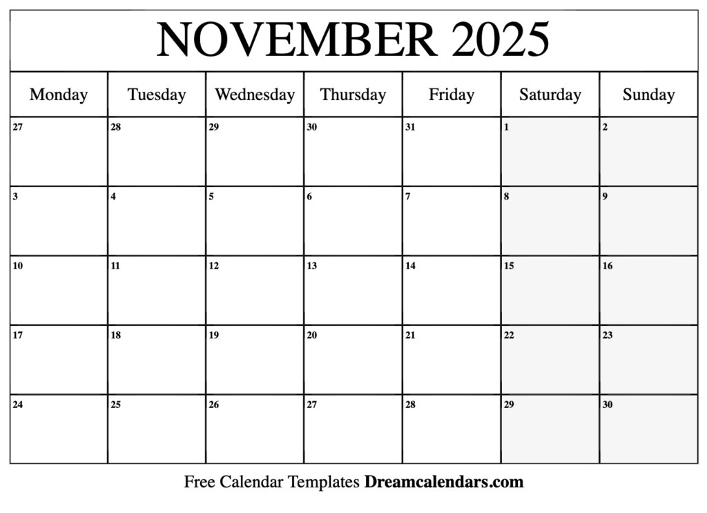 Novemebr 2025 Calendar Erin A Bruxner