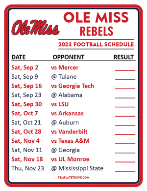 Printable 2023 Ole Miss Rebels Football Schedule