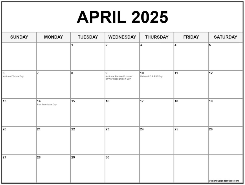 Printable April Calendars 2025 Luna Moon