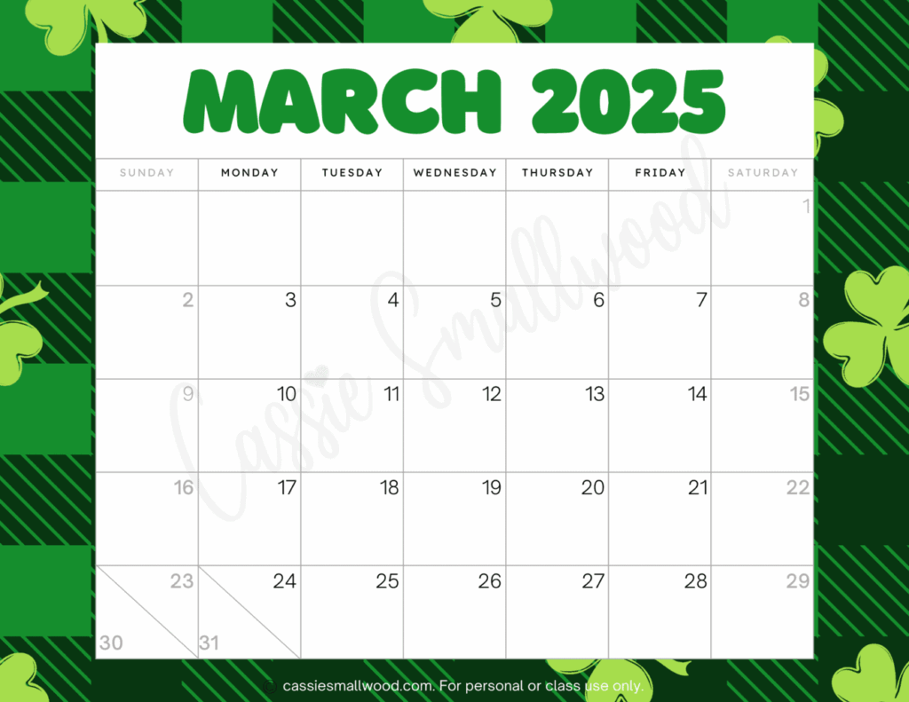 Printable Calendar 2025 March With Holidays John Ward