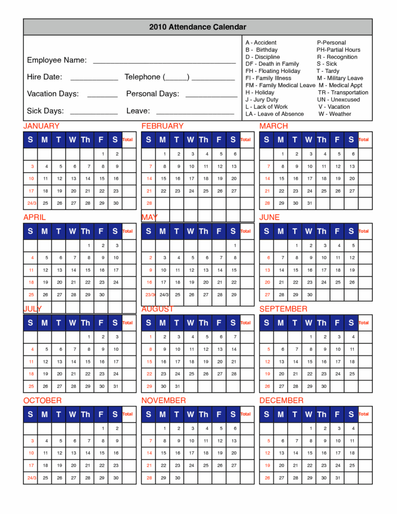 Printable Employee Attendance Calendar 2025 Nate Heyer C 