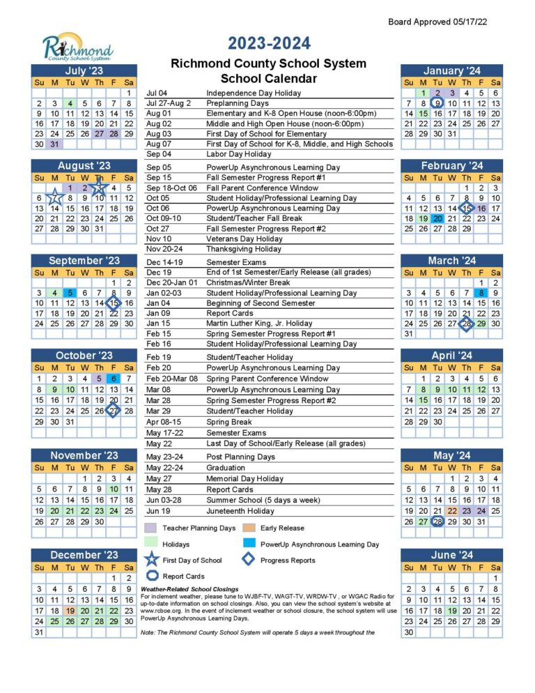 Richmond County Schools Calendar 2023 2024 Holiday Breaks 